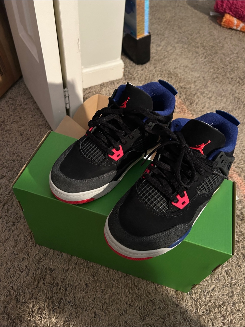 Jordan Kids Retro Black Sneakers with Blue and Red Accents - Picture 3 of 5
